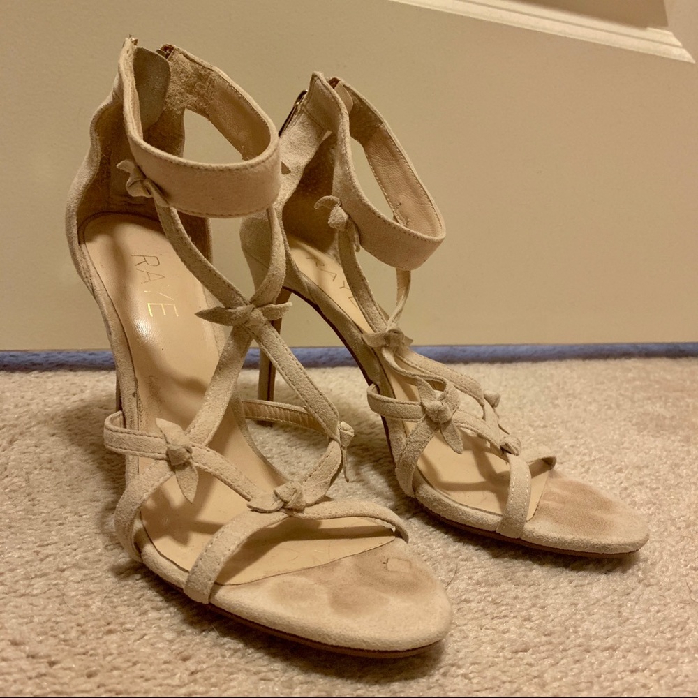 Strappy nude - sand suede heels